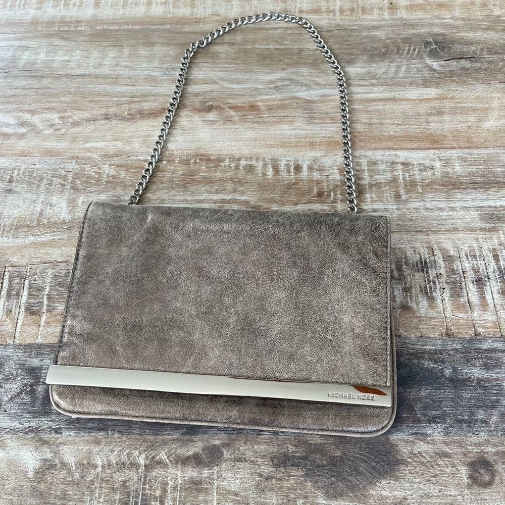 Michael Kors silver pewter gray chain bag clutch